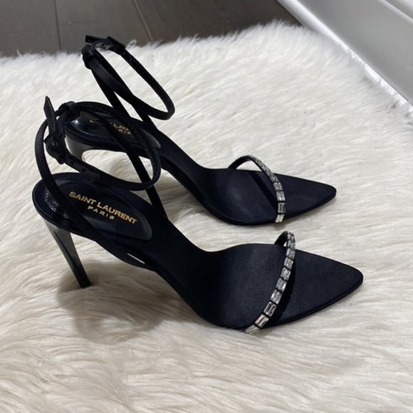 Saint Laurent Gloria sandals in crepe satin with Rhinestones size‎ 37EU - Picture 11 of 14